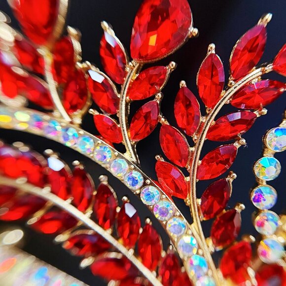 Red Ruby Crystal Crown, Quinceanera Crown, Gold Wedding Tiara, Princess Tiara